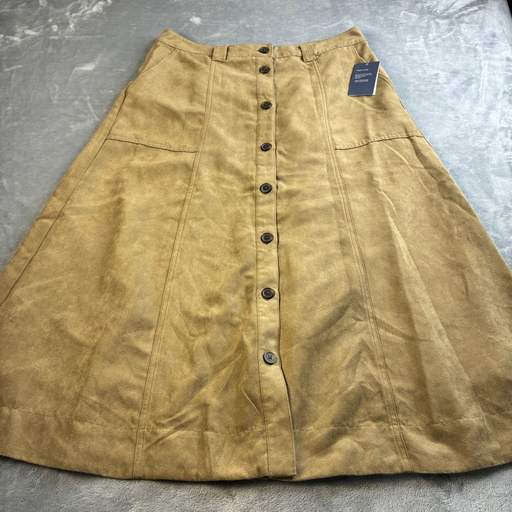 NWT Universal Thread Women's Size 12 Tan Faux Suede Button Front Midi Skirt - Picture 2 of 16